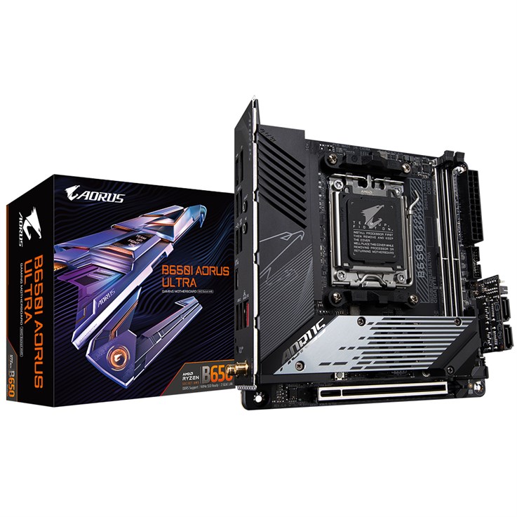 GIGABYTE B650I AORUS ULTRA Motherboard - Supports AMD AM5 CPUs, 8+2+1 Digital VRM, up to 6400MHz DDR5 (OC), 1xPCIe 5.0 + 2xPCIe 4.0 M.2, Wi-Fi 6E, 2.5GbE LAN, USB 3.2 Gen 2