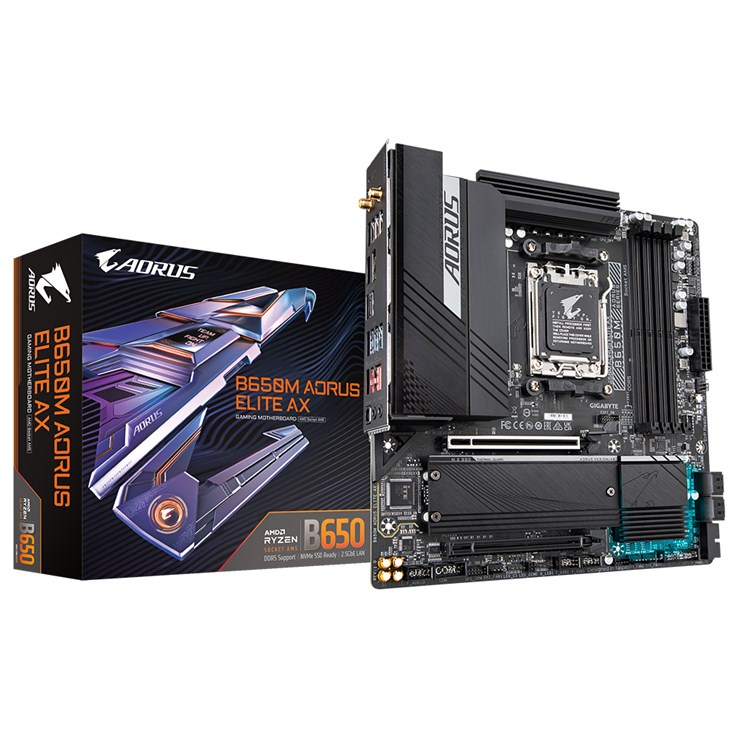GIGABYTE B650M AORUS ELITE AX Motherboard - Supports AMD AM5 CPUs, 12+2+1 Digital VRM, up to 8000MHz DDR5 (OC), 1xPCIe 5.0 + 1xPCIe 4.0 M.2, Wi-Fi 6E, 2.5GbE LAN, USB 3.2 Gen 2