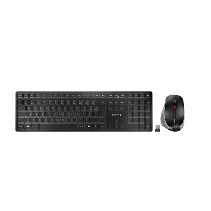 CHERRY DW 9500 SLIM keyboard Mouse included Universal RF Wireless + Bluetooth AZERTY French Black, Grey