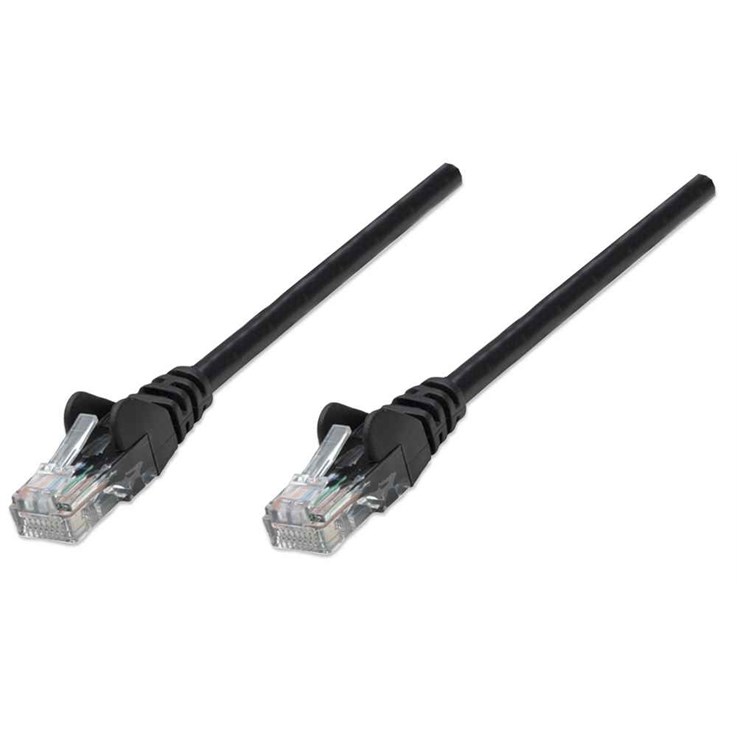 Intellinet Network Patch Cable, Cat5e, 0.5m, Black, CCA, U/UTP, PVC, RJ45, Gold Plated Contacts, Snagless, Booted, Lifetime Warranty, Polybag