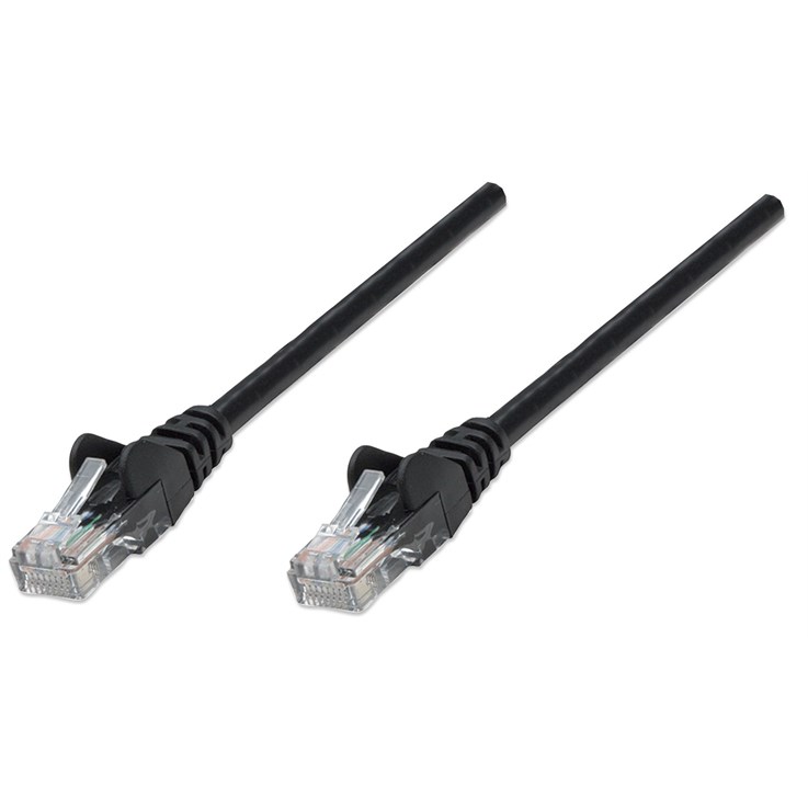 Intellinet Network Patch Cable, Cat5e, 0.25m, Black, CCA, U/UTP, PVC, RJ45, Gold Plated Contacts, Snagless, Booted, Lifetime Warranty, Polybag