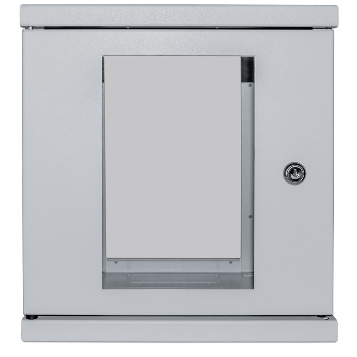 Intellinet Network Cabinet, Wall Mount (Standard), 6U, Usable Depth 265mm/Width 239mm, Grey, Assembled, Max 60kg, Metal & Glass Door, Back Panel, Removeable Sides, Suitable also for use on desk or floor, 10",Parts for wall install (eg screws/rawl plugs) n