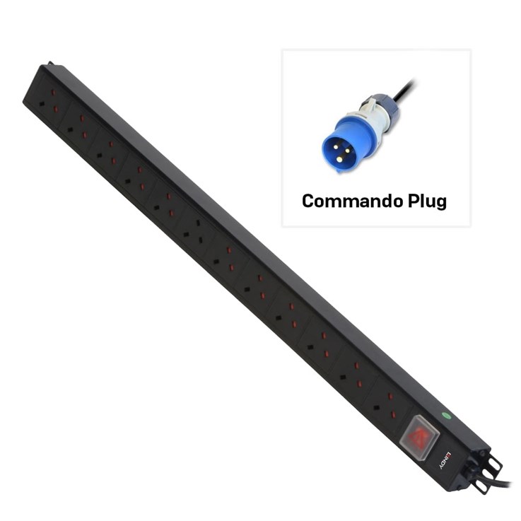 Lindy 12 Way UK Mains Sockets, Vertical PDU with Commando Plug