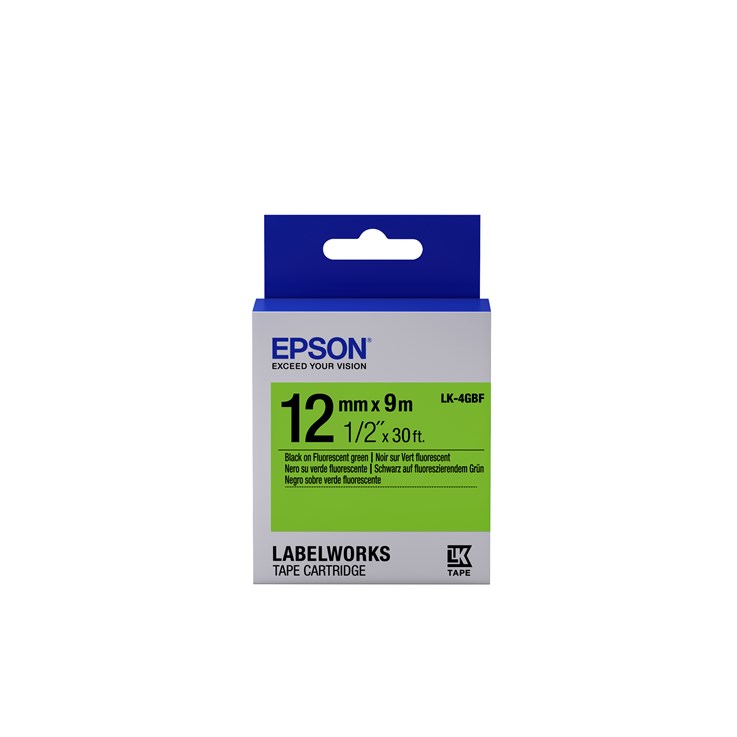 Epson Label Cartridge Fluorescent LK-4GBF Black/Green 12mm (9m)