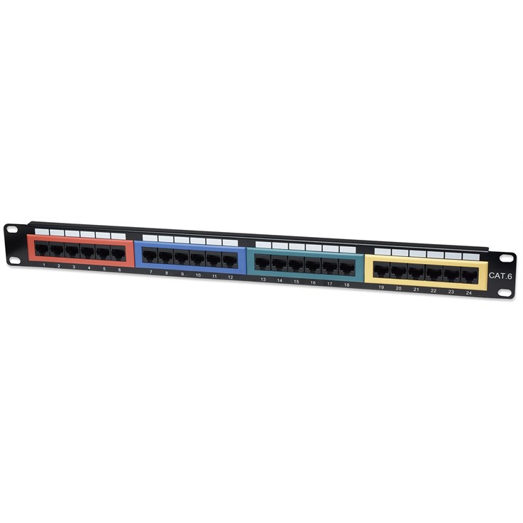 Intellinet Patch Panel, Cat6, UTP, 24-Port, 1U, Colour-Coded