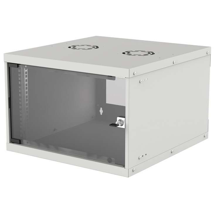 Intellinet Network Cabinet, Wall Mount (Basic), 6U, Usable Depth 340mm/Width 485mm, Grey, Flatpack, Max 50kg, Glass Door, 19", Parts for wall installation (eg screws and rawl plugs) not included, Three Year Warranty