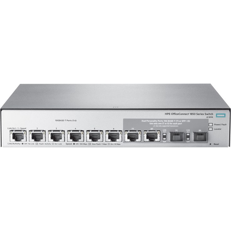 HPE OfficeConnect 1850 6XGT & 2XGT/SPF+ Managed L2 Gigabit Ethernet (10/100/1000) 1U Grey