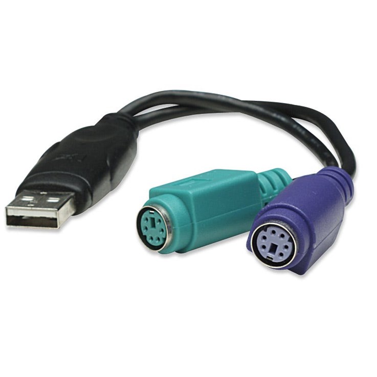 Manhattan USB-A to PS/2 Converter cable, 15cm, Male to Female, Black, Connects Two PS/2 Devices via One USB-A Port, Equivalent to USBPS2PC, Three Year Warranty, Blister
