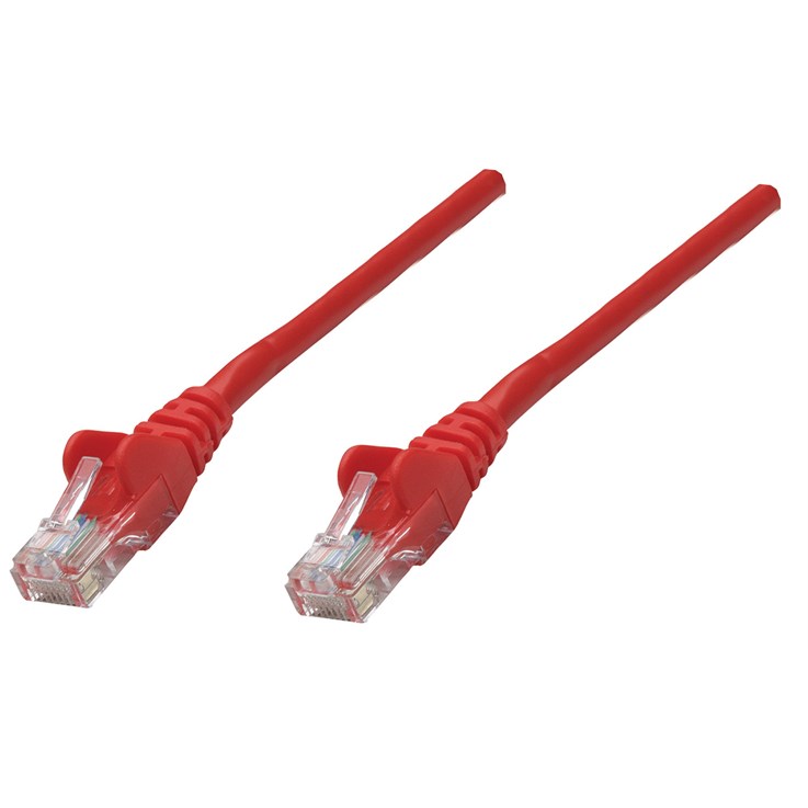 Intellinet Network Patch Cable, Cat5e, 0.25m, Red, CCA, U/UTP, PVC, RJ45, Gold Plated Contacts, Snagless, Booted, Lifetime Warranty, Polybag