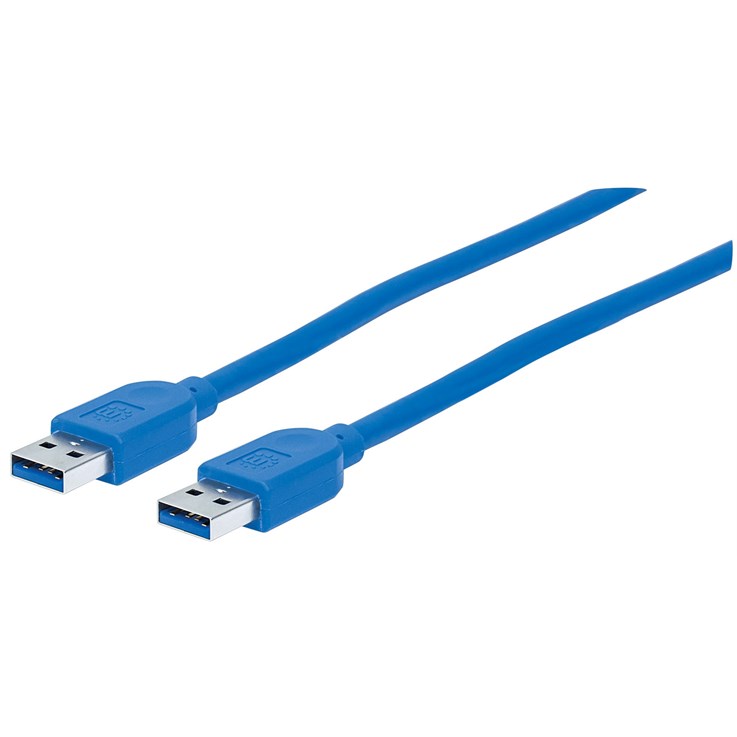 Manhattan USB-A to USB-A Cable, 1.8m, Male to Male, 5 Gbps (USB 3.2 Gen1 aka USB 3.0), Equivalent to USB3SAA6, SuperSpeed USB, Blue, Lifetime Warranty, Polybag