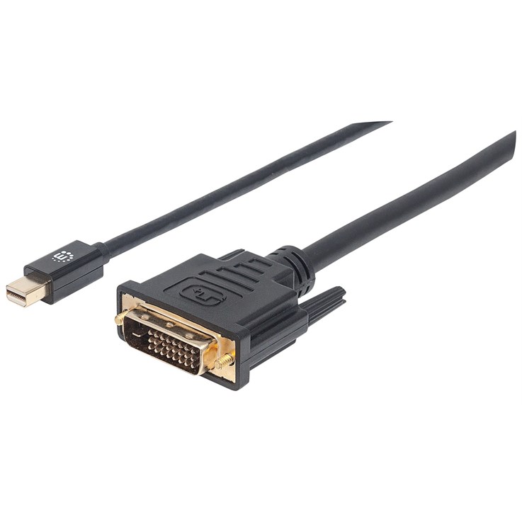 Manhattan Mini DisplayPort 1.2a to DVI-D 24+1 Cable (Clearance Pricing), 1080p@60Hz, 1.8m, Male to Male, Compatible with DVD-D, Black, Lifetime Warranty, Polybag