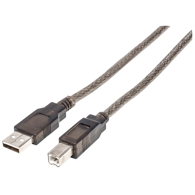 Manhattan USB-A to USB-B Cable, 15m, Male to Male, Active, Black, 480 Mbps (USB 2.0), Built-in Chipset With Amplification, Equivalent to USB2HAB50AC, Hi-Speed USB, Three Year Warranty, Polybag