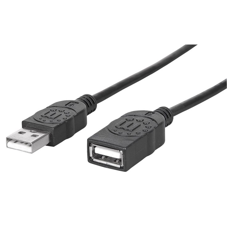 Manhattan USB-A to USB-A Extension Cable, 1m, Male to Female, 480 Mbps (USB 2.0), Equivalent to USBEXTAA3BK, Hi-Speed USB, Black, Lifetime Warranty, Polybag