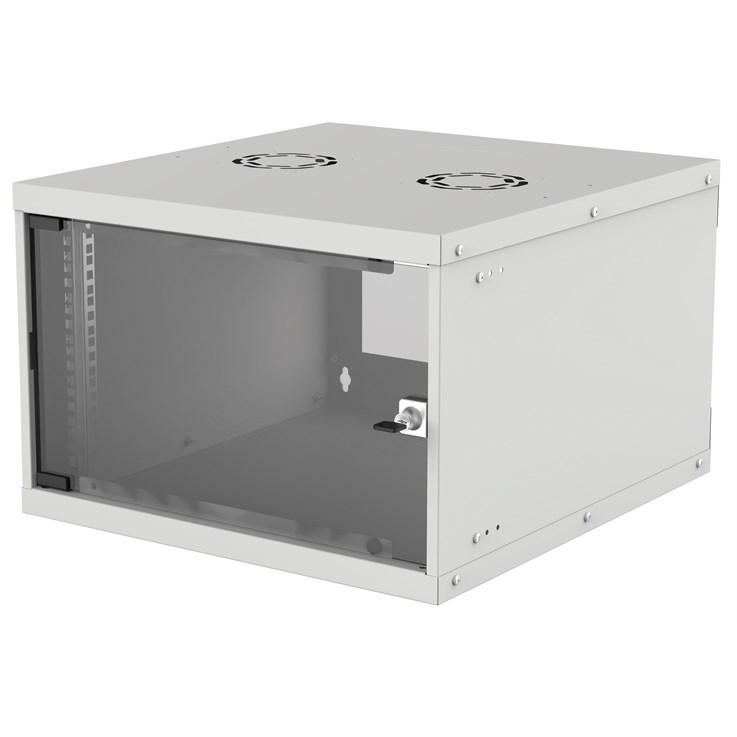 Intellinet Network Cabinet, Wall Mount (Basic), 6U, Usable Depth 500mm/Width 485mm, Grey, Flatpack, Max 50kg, Glass Door, 19", Parts for wall installation (eg screws and rawl plugs) not included, Three Year Warranty