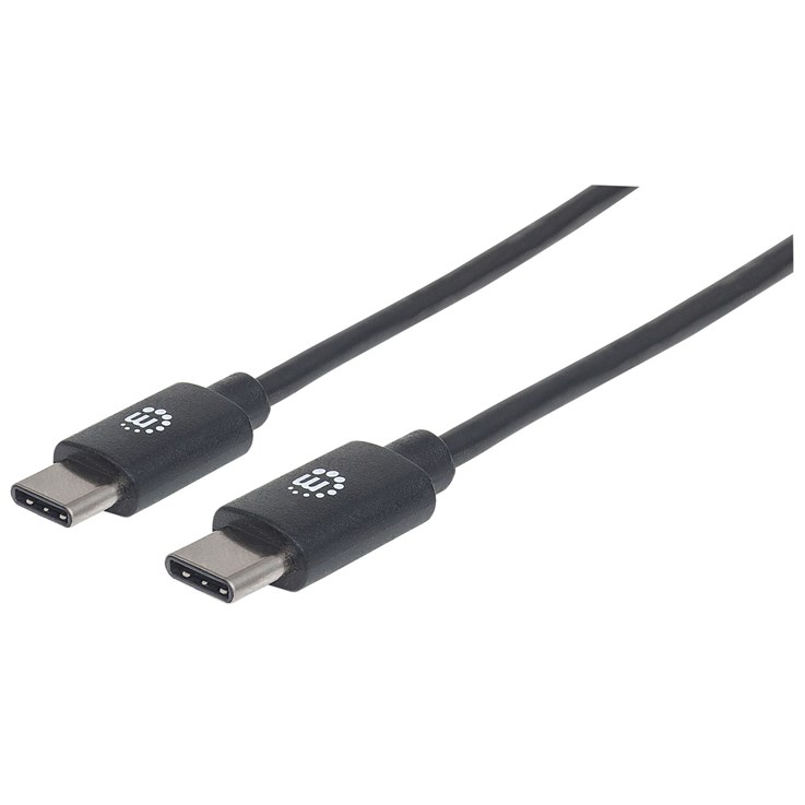 Manhattan USB-C to USB-C Cable, 2m, Male to Male, Black, 480 Mbps (USB 2.0), 3A, Equivalent to USB2CC2M, Hi-Speed USB, Lifetime Warranty, Polybag