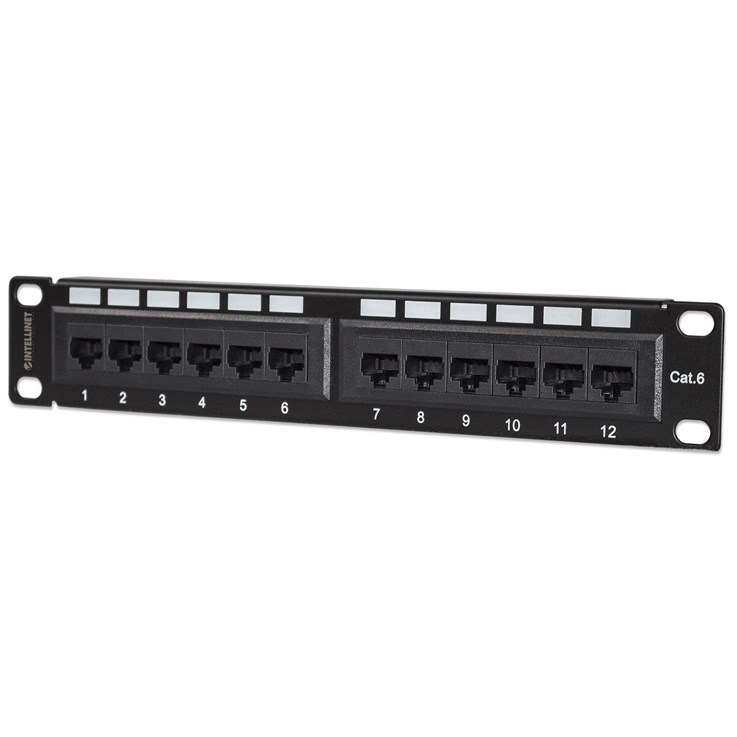 Intellinet Patch Panel, Cat6, 10", UTP, 1U, 12-Port, Black