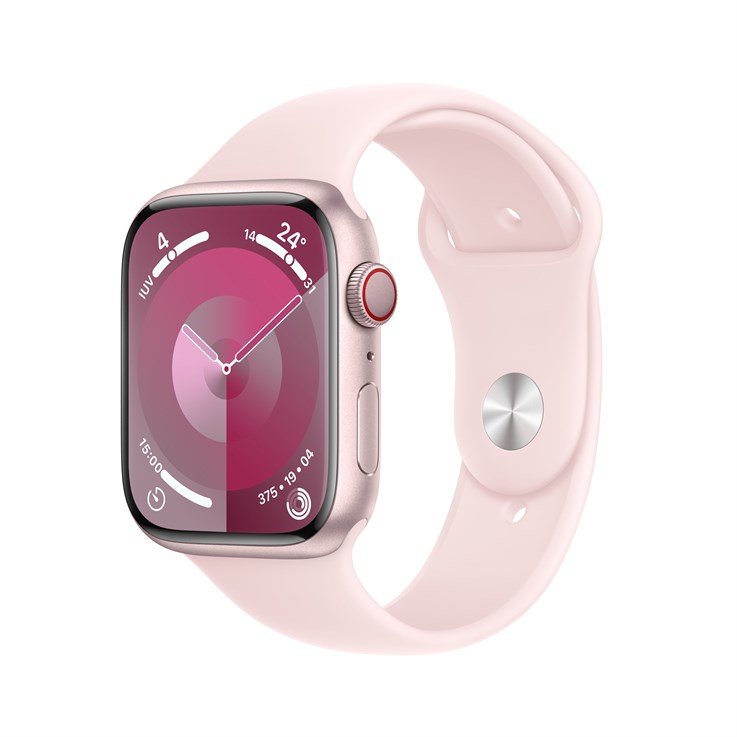 Apple Watch Series 9 GPS + Cellular 45mm Pink Aluminium Case w/ Light Pink Sport Band - S/M