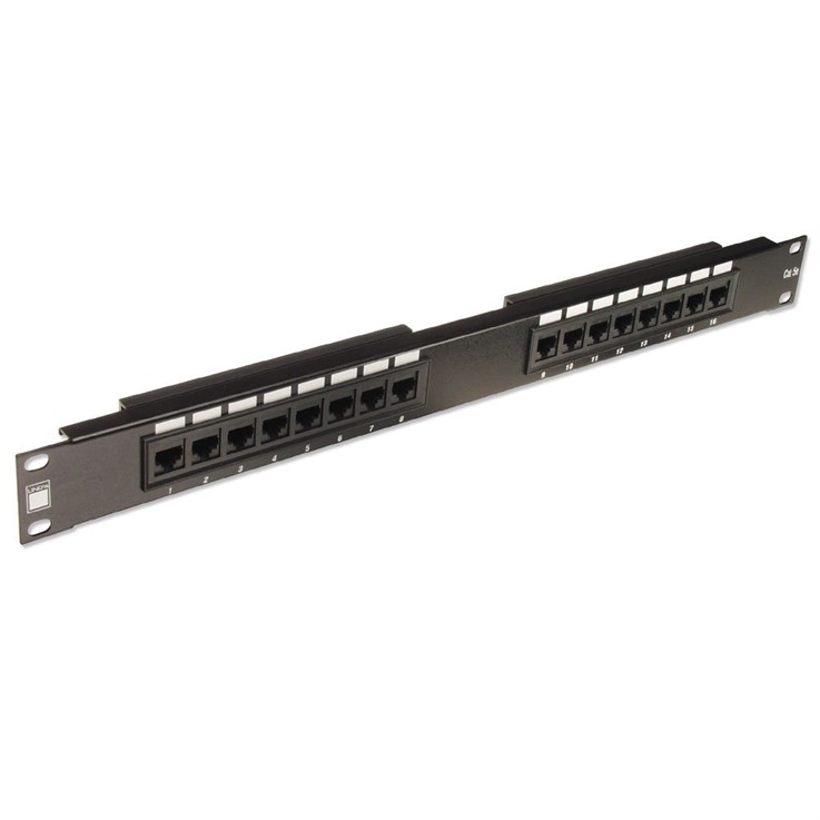 Lindy 19' CAT6 1U 16 Port RJ-45 Patch Panel, Unshielded, Black