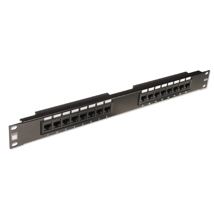 Lindy 19' CAT5e 1U 16 Port RJ-45 Patch Panel, Unshielded, Black