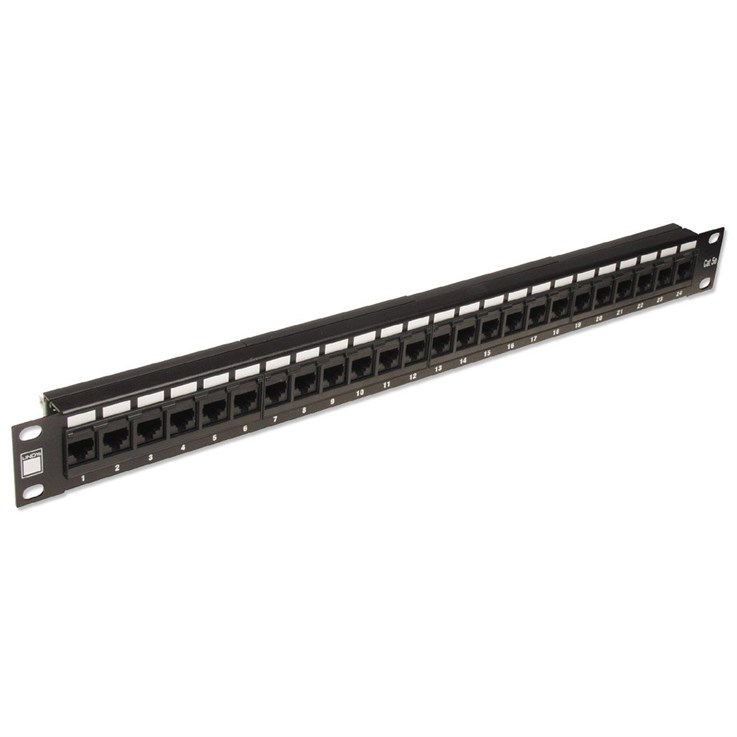 Lindy 19' CAT5e 1U 24 Port RJ-45 Patch Panel, Unshielded, Black