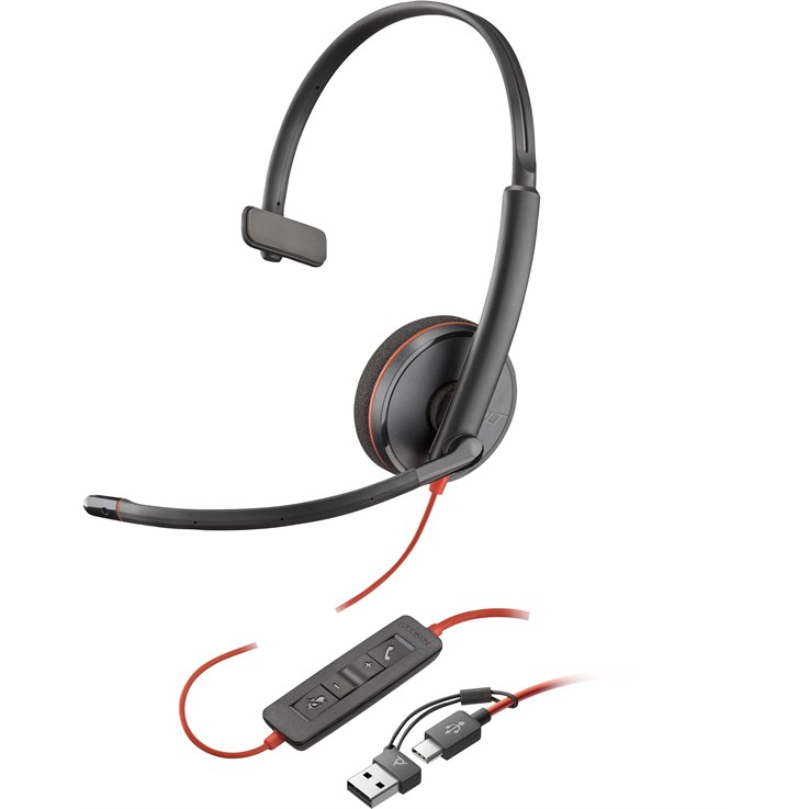 POLY Blackwire 3210 Monaural USB-C Headset +USB-C/A Adapter (Bulk)