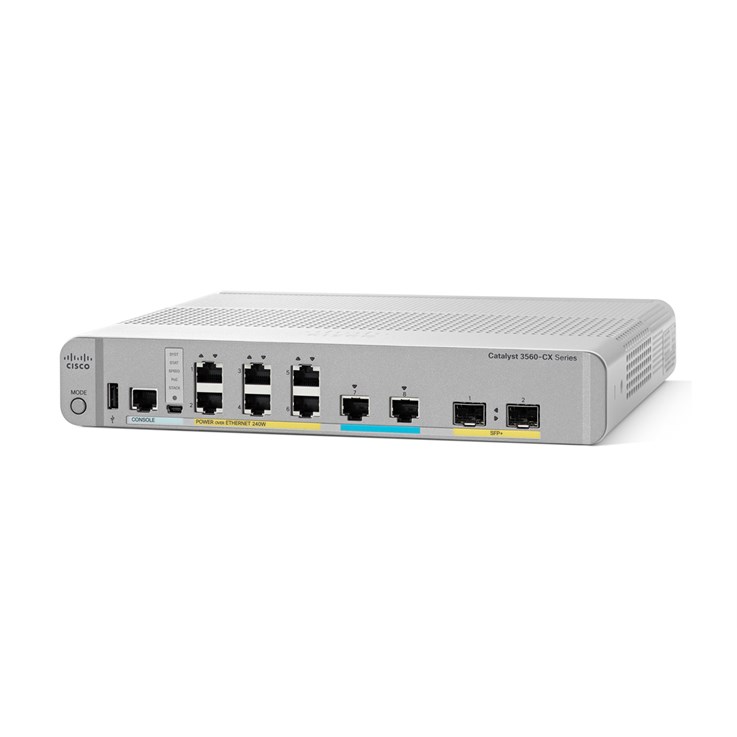 Cisco Catalyst 3560CX-8XPD-S Network Switch, 6 Gigabit Ethernet and 2 Multi-GbE Ports, 8 PoE+ Outputs, 240W PoE Budget, two 10 G SFP+ Uplinks, Enhanced Limited Lifetime Warranty (WS-C3560CX-8XPD-S)
