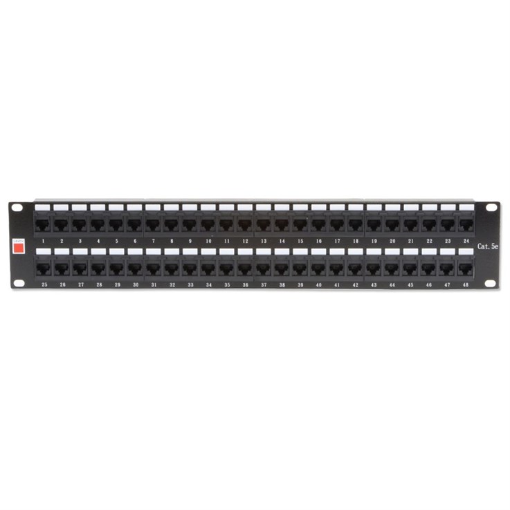 Lindy 19' CAT5e 2U 48 Port RJ-45 Patch Panel, Unshielded, Black