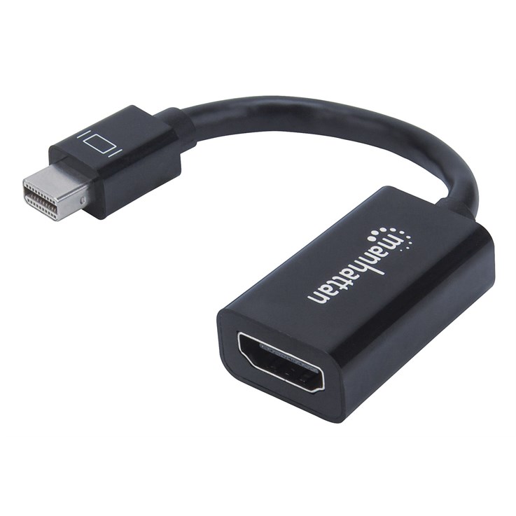 Manhattan Mini DisplayPort 1.2 to HDMI Adapter Cable, 1080p@60Hz, 12cm, Male to Female, Black, Equivalent to MDP2HDMI, Three Year Warranty, Polybag