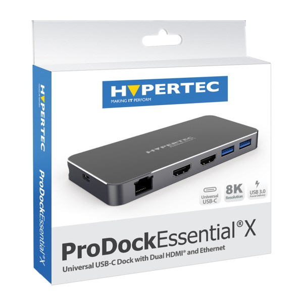 Hypertec ProDock Essential X - Universal USB-C Dock with Dual HDMI and Ethernet