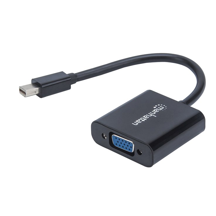 Manhattan Mini DisplayPort 1.2a to VGA Adapter Cable, 1080p@60Hz, Active, Black, 19.5cm, Male to Female, Equivalent to MDP2VGA, Three Year Warranty, Polybag