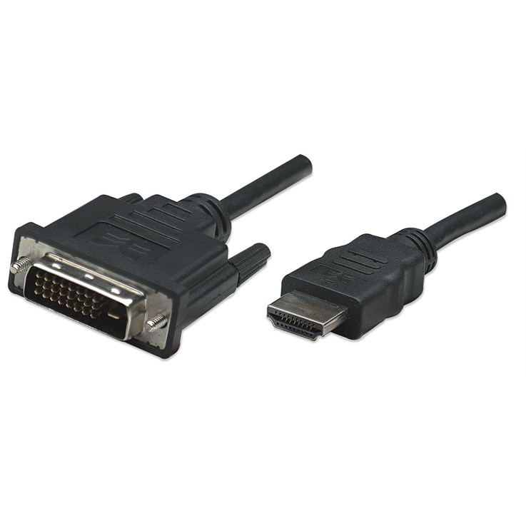 Manhattan HDMI to DVI-D 24+1 Cable, 1m, Male to Male, Black, Equivalent to HDDVIMM1M, Dual Link, Compatible with DVD-D, Lifetime Warranty, Polybag