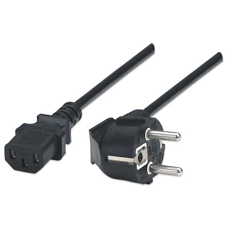 Manhattan Power Cord/Cable, Euro 2-pin plug (CEE 7/4) to C13 Female (kettle lead), 1.8m, 16A, Black, Lifetime Warranty, Polybag