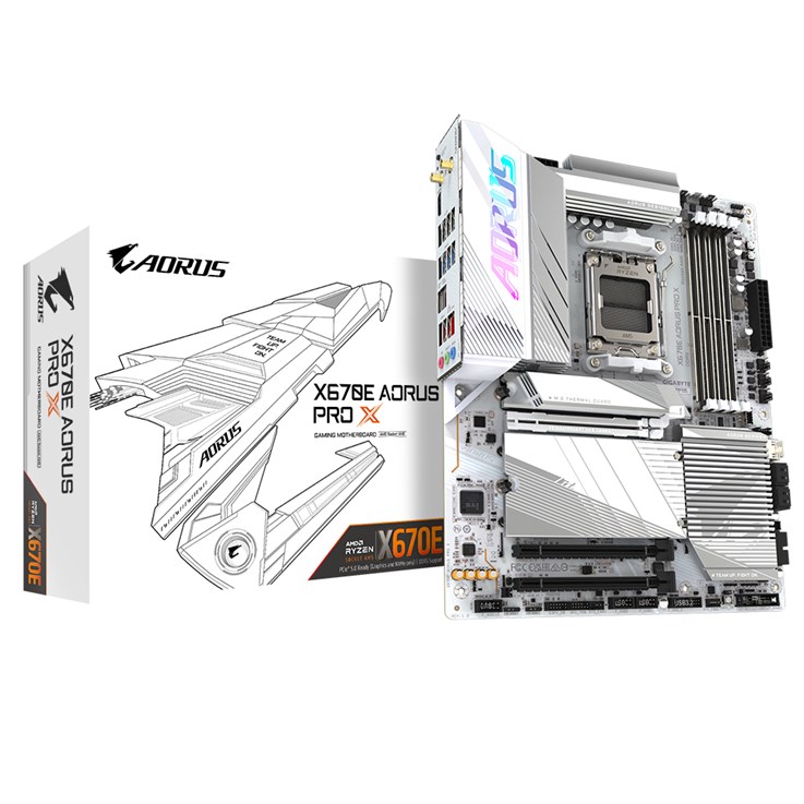 GIGABYTE X670E AORUS PRO X Motherboard - Supports AMD Ryzen 7000 CPUs, 16+2+2 phases VRM, up to 8000MHz DDR5 (OC), 4xPCIe 4.0 M.2, Wi-Fi 7, 2.5GbE LAN, USB 3.2 Gen 2