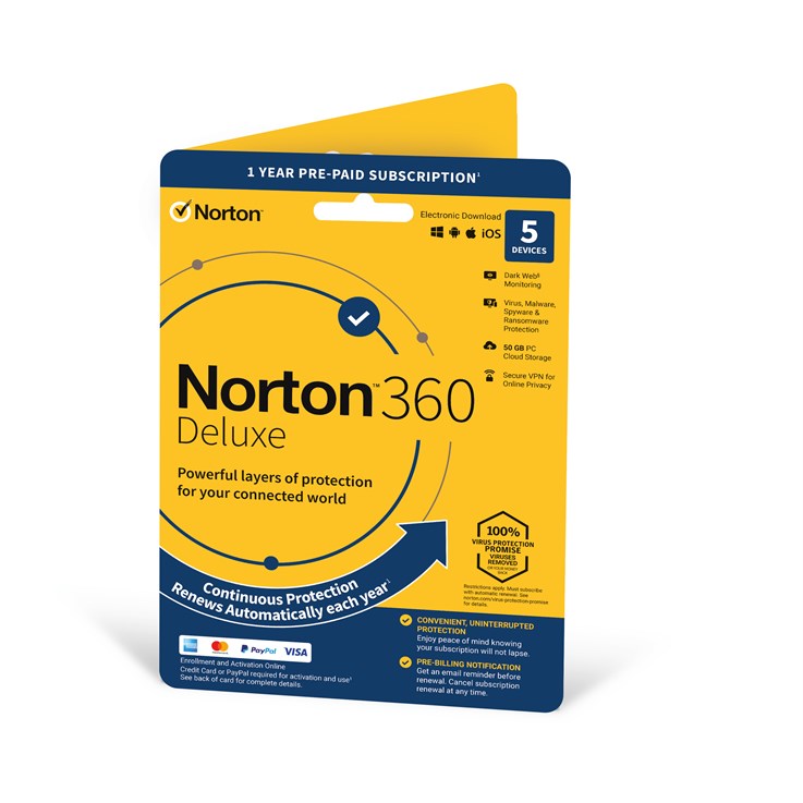 NortonLifeLock Norton 360 Deluxe | 5 Devices | 1 Year Subscription with Automatic Renewal | Includes Secure VPN and Password Manager | PCs, Mac, Smartphones and Tablets