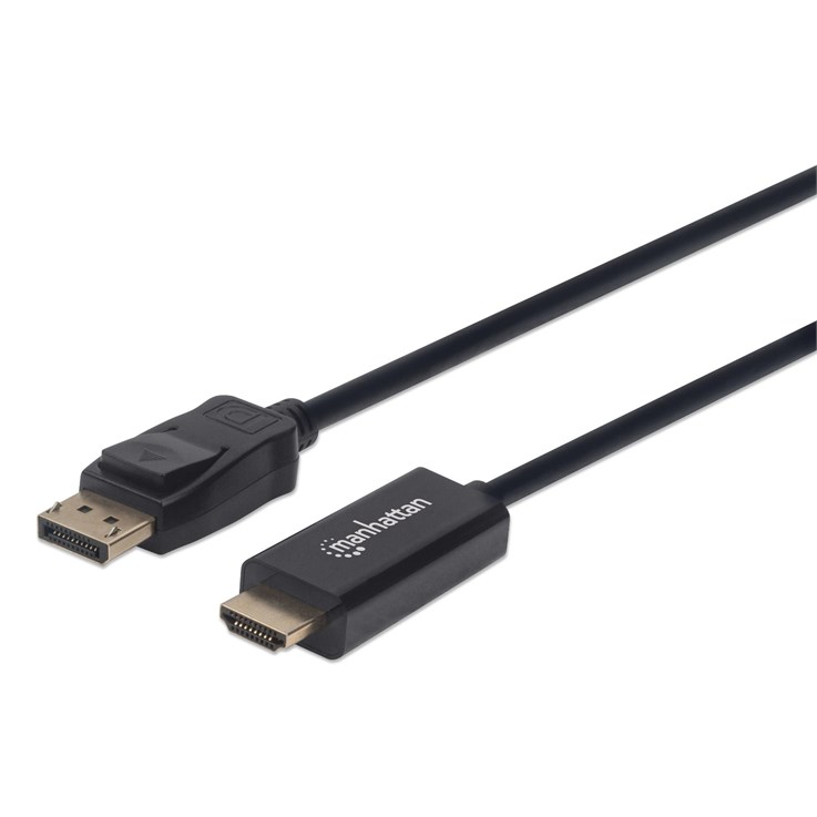 Manhattan DisplayPort 1.1 to HDMI Cable, 1080p@60Hz, 1.8m, Male to Male, DP With Latch, Black, Not Bi-Directional, Three Year Warranty, Polybag
