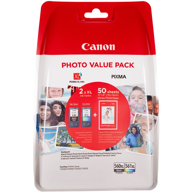 Canon PG-560XL Black and CL-561XL Colour Ink Cartridge + Photo Paper Value Pack