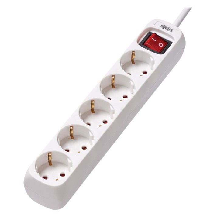 Tripp Lite PS5G15 5-Outlet Power Strip - German Type F Schuko Outlets, 220-250V, 16A, 1.5 m Cord, Schuko Plug, White