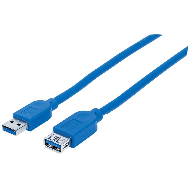 Manhattan USB-A to USB-A Extension Cable, 1m, Male to Female, 5 Gbps (USB 3.2 Gen1 aka USB 3.0), Equivalent to USB3SEXT1M, SuperSpeed USB, Blue, Lifetime Warranty, Polybag