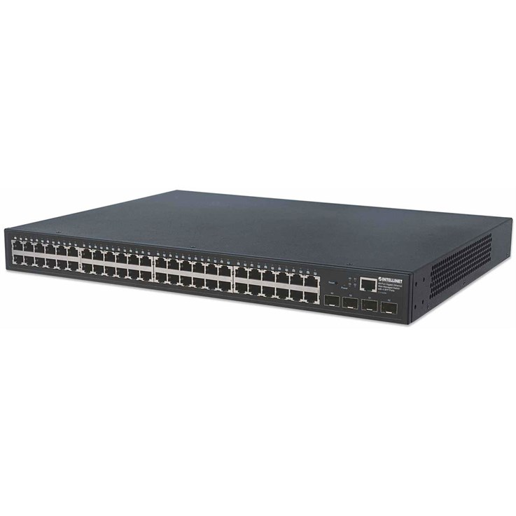 Intellinet 48-Port Gigabit Ethernet Web-Managed Switch with 4 SFP Ports, 48 x 10/100/1000 Mbps RJ45 Ports + 4 x SFP, IEEE 802.3az Energy Efficient Ethernet, SNMP, QoS, VLAN, ACL, 19 Rackmount" (with UK Power Cord)