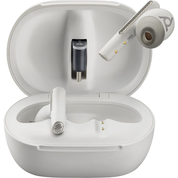 POLY Voyager Free 60+ UC White Sand Earbuds +BT700 USB-C Adapter +Touchscreen Charge Case