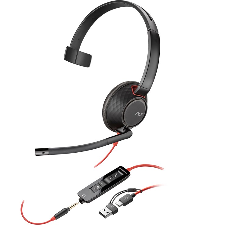 POLY Blackwire 5210 Monaural USB-C Headset +3.5mm Plug +USB-C/A Adapter (Bulk)