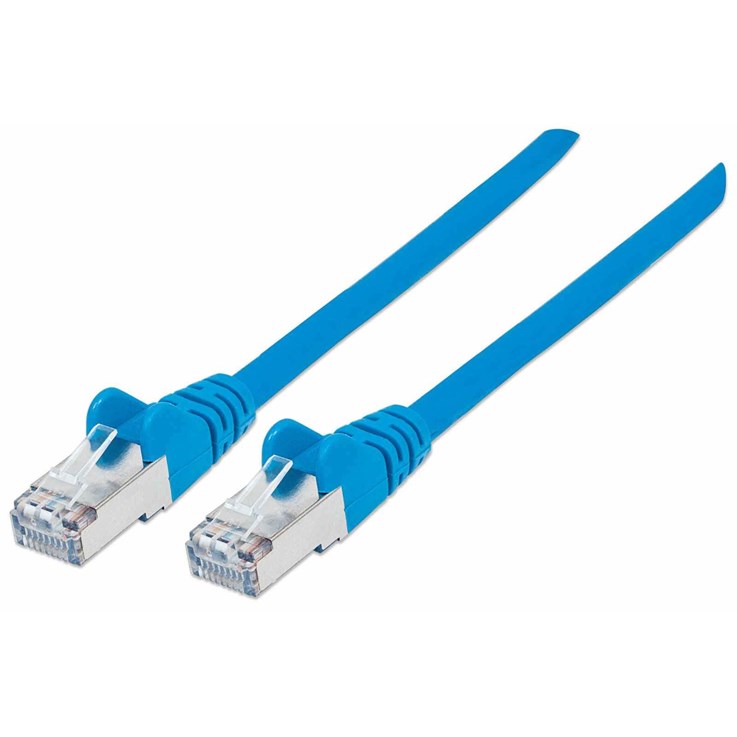Intellinet Network Patch Cable, Cat7 Cable/Cat6A Plugs, 5m, Blue, Copper, S/FTP, LSOH / LSZH, PVC, RJ45, Gold Plated Contacts, Snagless, Booted, Lifetime Warranty, Polybag