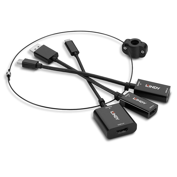 Lindy USB Type C, mDP and DisplayPort to HDMI 18G Converter Tether