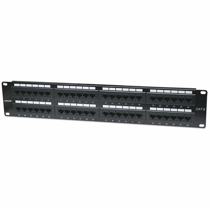 Intellinet Patch Panel, Cat6, UTP, 48-Port, 2U, Black