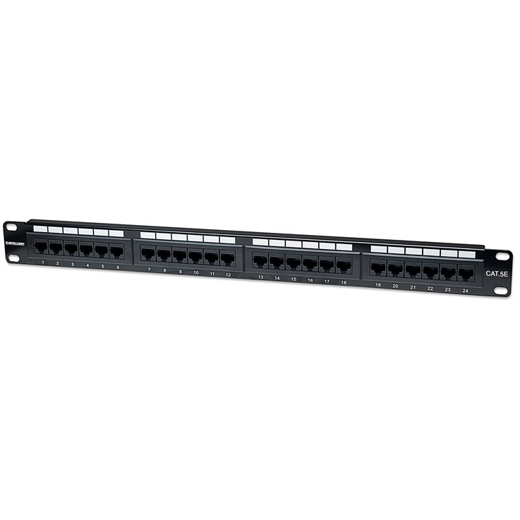 Intellinet Patch Panel, Cat5e, UTP, 24-Port, 1U, Black