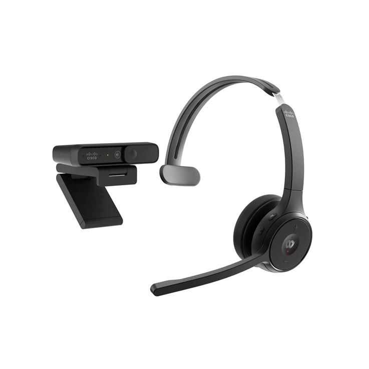 Cisco Bundle - Headset 721, Wireless Single On-Ear Bluetooth Headphones, Webex Button, packaged with the Desk Camera 1080p, Carbon Black, 1-Year Limited Liability Warranty (BUN-722+CAMD-C-WW)
