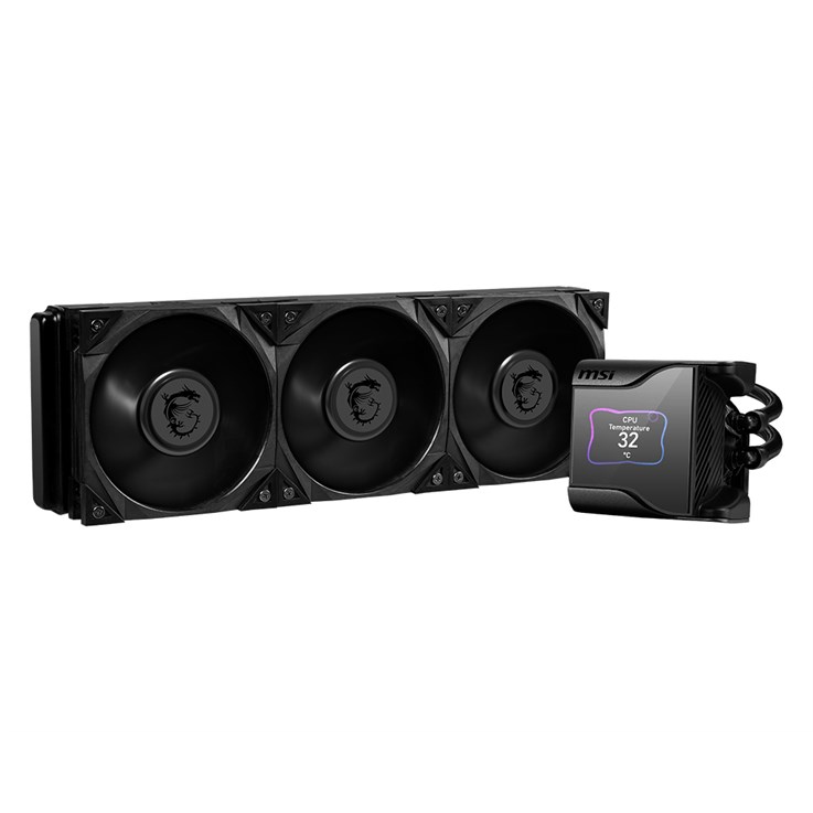 MSI MEG CORELIQUID S360 Liquid CPU Cooler '360mm Radiator, 2.4'' IPS Display with fan, 2x 140mm Silent PWM Fan, Center, Supports Intel and AMD Platforms, Latest LGA 1700 ready, Cooled by ASETEK'