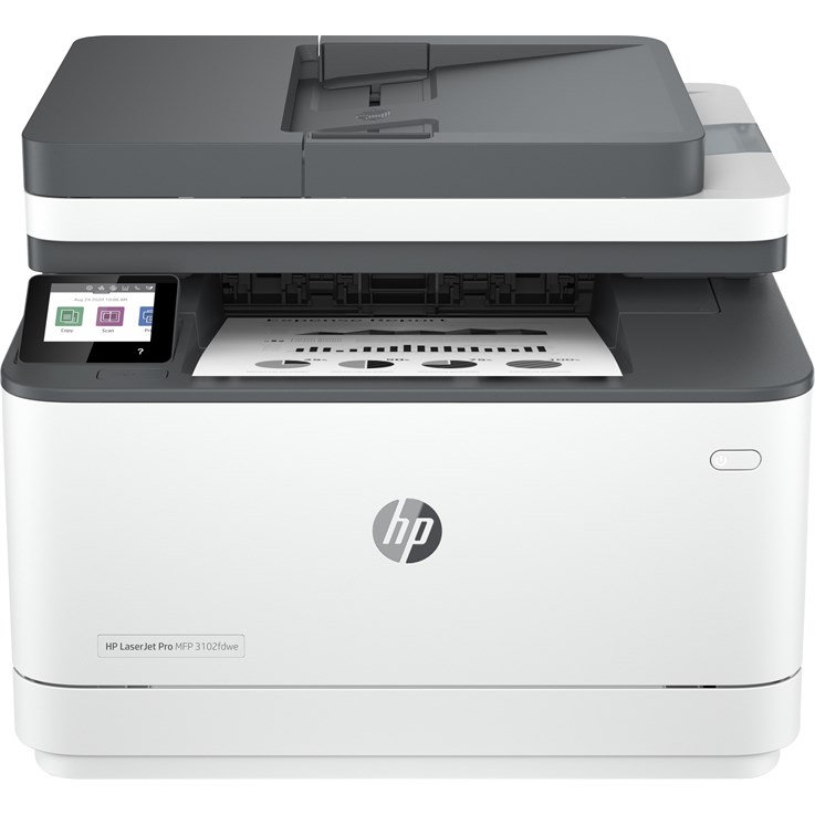 HP LaserJet Pro MFP3102fdwe Printer, Black and white, Printer for Small medium business, Print, copy, scan, fax, Automatic document feeder; Two-sided printing; Front USB flash drive port; Touchscreen