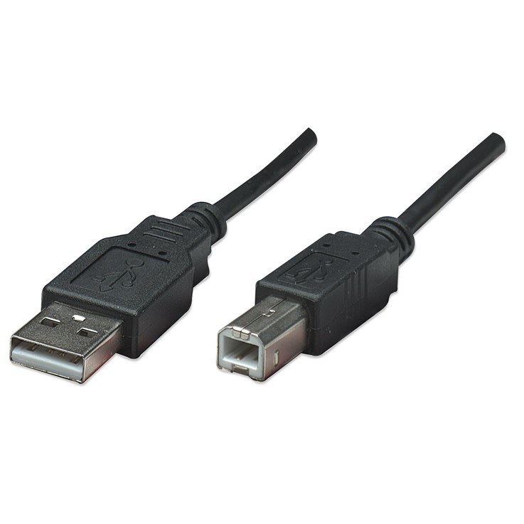 Manhattan USB-A to USB-B Cable, 0.5m, Male to Male, 480 Mbps (USB 2.0), Equivalent to USB2HAB50CM, Hi-Speed USB, Black, Lifetime Warranty, Polybag
