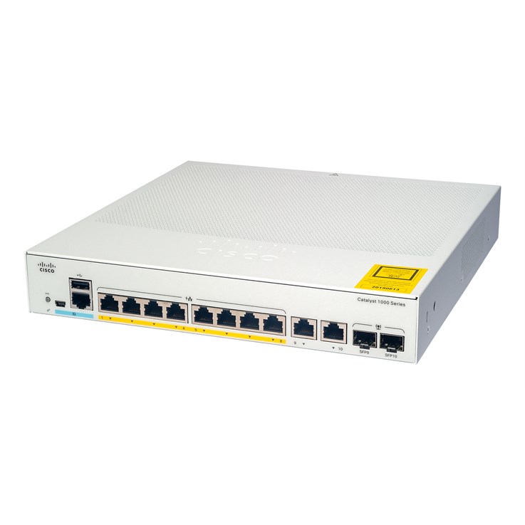 Cisco Catalyst 1000-8FP-2G-L Network Switch, 8 Gigabit Ethernet (GbE) PoE+ Ports, 120W PoE Budget, two 1 G SFP/RJ-45 Combo Ports, Fanless Operation, Enhanced Limited Lifetime Warranty (C1000-8FP-2G-L)